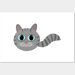 Grey Tabby Bubble Cat with Tail Posters and Art